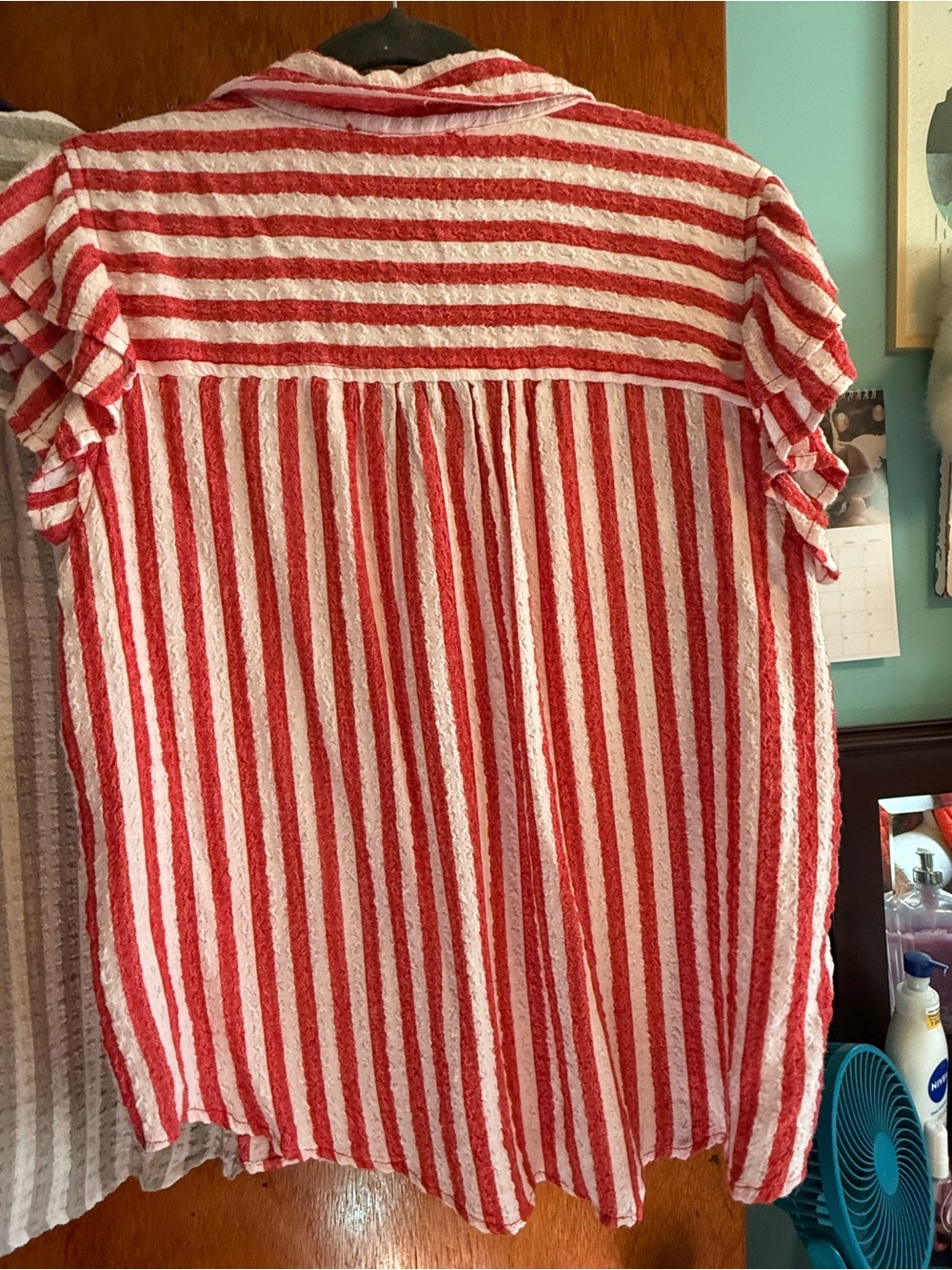 Bundle- Jane and Delancey Red & White/grey white Striped Button-Down Tops (Pair) - Picture 8 of 12